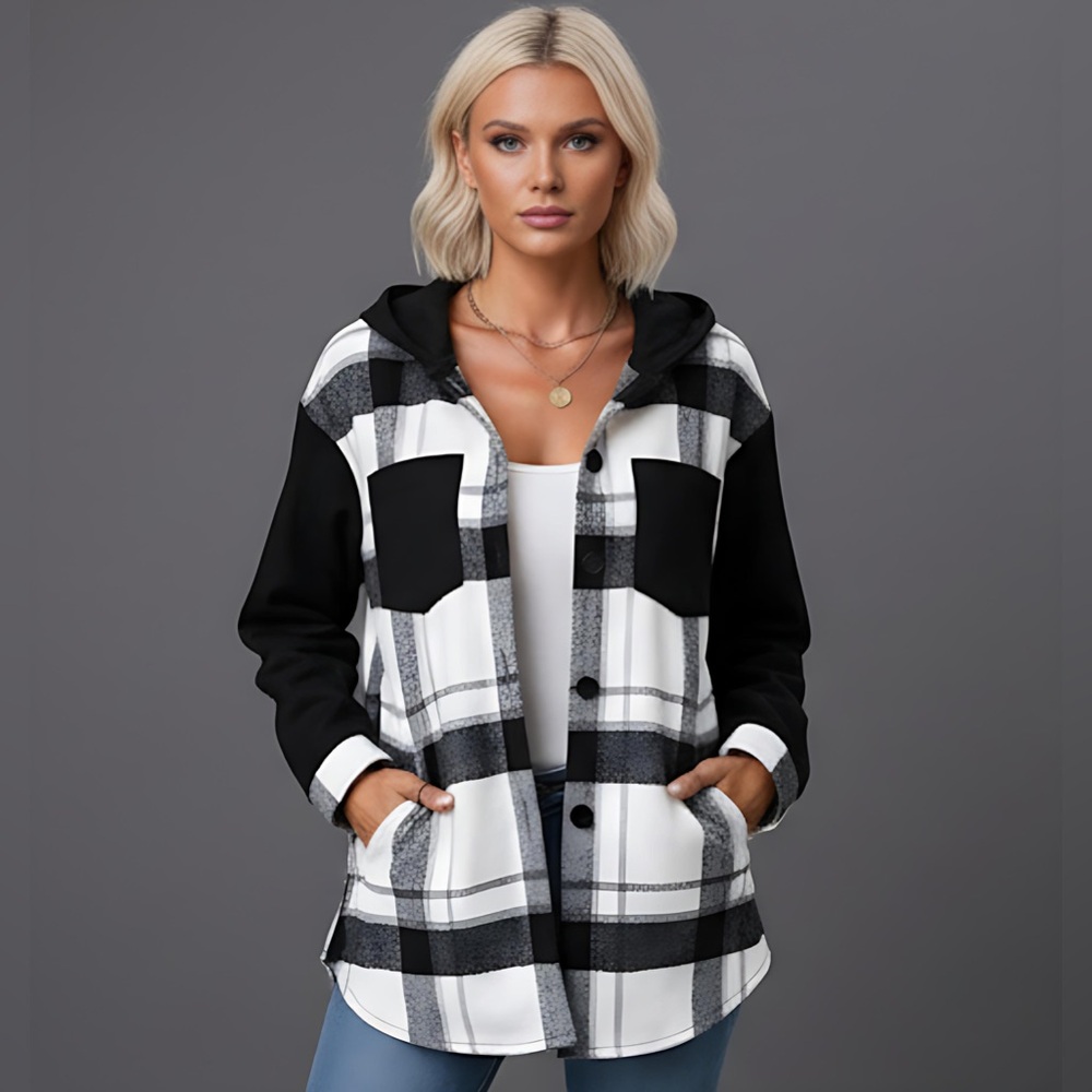 Plaid Print Drop Shoulder Hooded Shirt